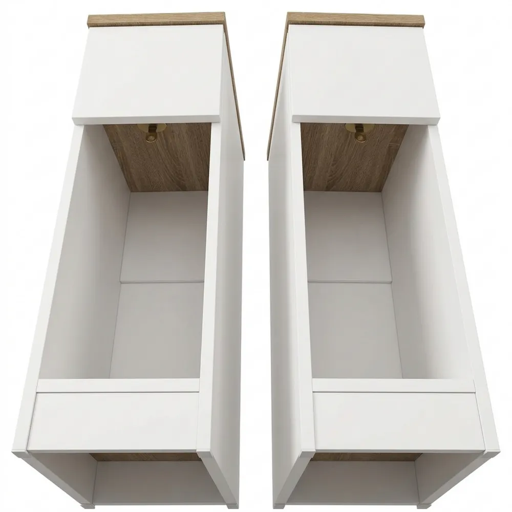 Zweier-Set Schmaler Nachttisch mit Schubladen und Ablage Weiß