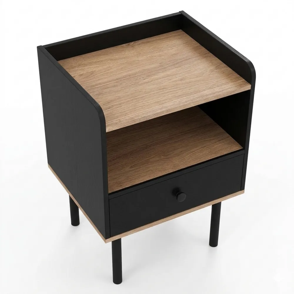 Moderner Nachttisch im 2er-Set mit Schublade und offenem Fach
