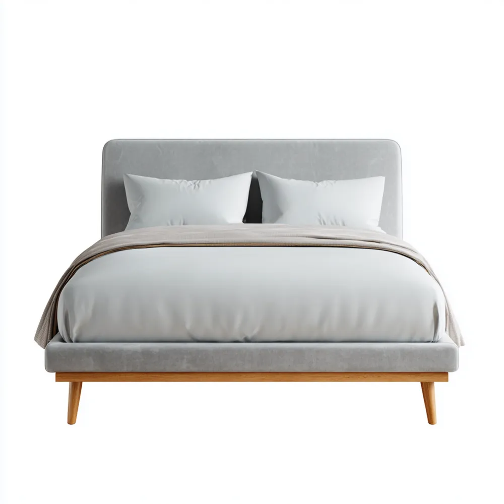 Polsterbett 180x200 cm – Grauer Samt und Holz