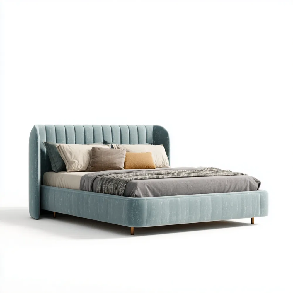 Polsterbett Samt Stoff 216x200x100 cm - Hellblau