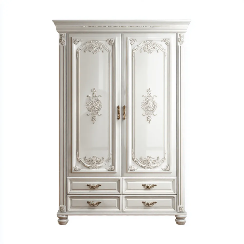 Holzschrank mit Schnitzereien - Weiß