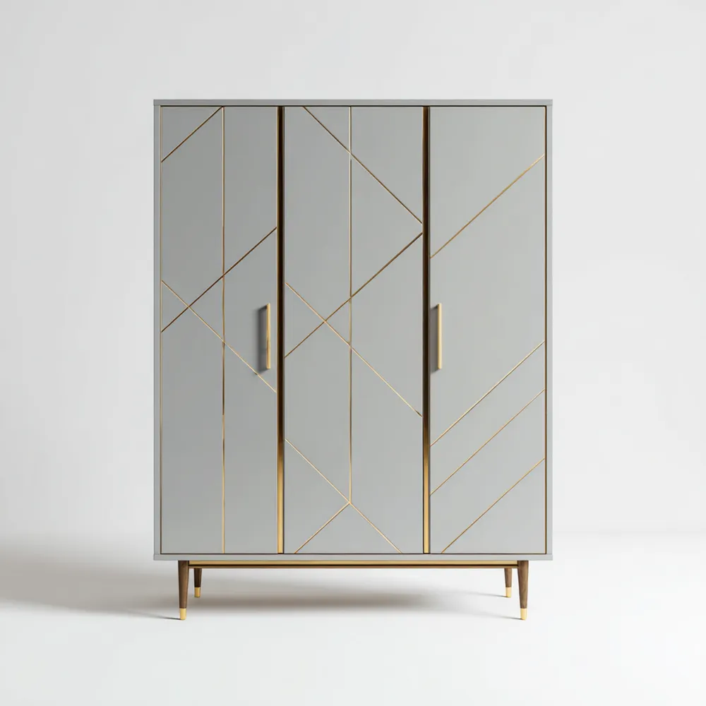 Kleiderschrank 120x50x180 cm Metall und Holzwerkstoff - Grau/Gold