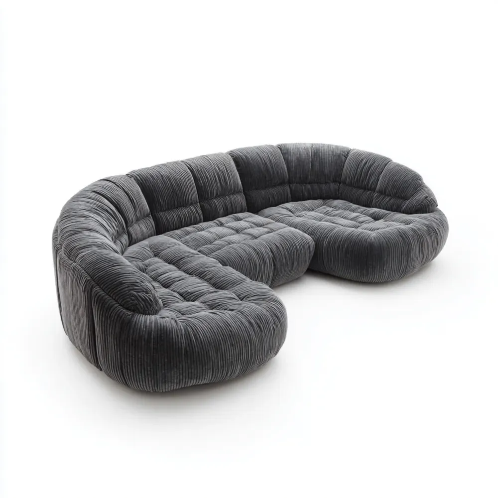 Geschwungenes Cord-Sofa in Dunkelgrau