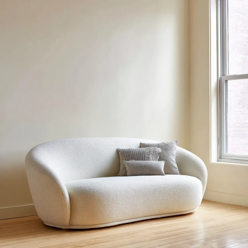 Modernes Sofa Bouclé Stoff mit Kissen 180x90x75 cm – Creme