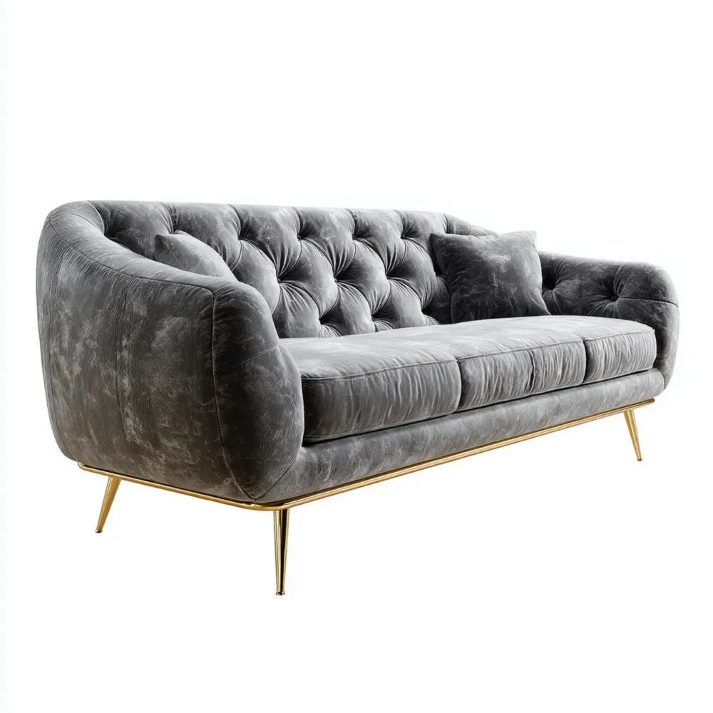 Sofa aus Samt mit Metallbeinen - Grau