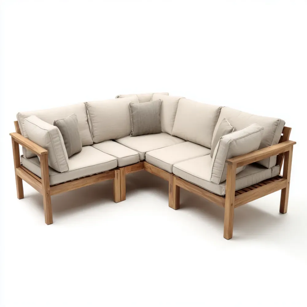 Ecksofa Set Teakholz 210x210x85 cm – Beige