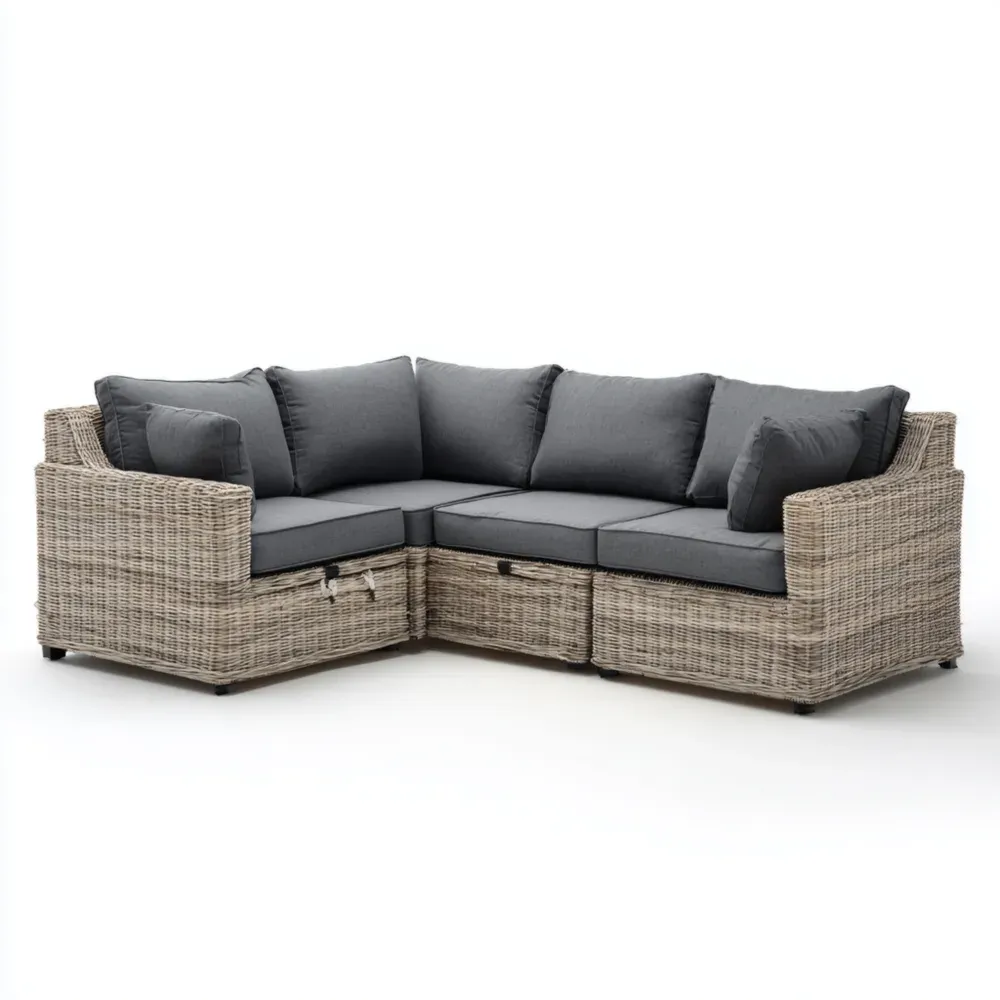 Gartenmöbel Rattan Sofa Set 5-Sitzer Grau/Natur