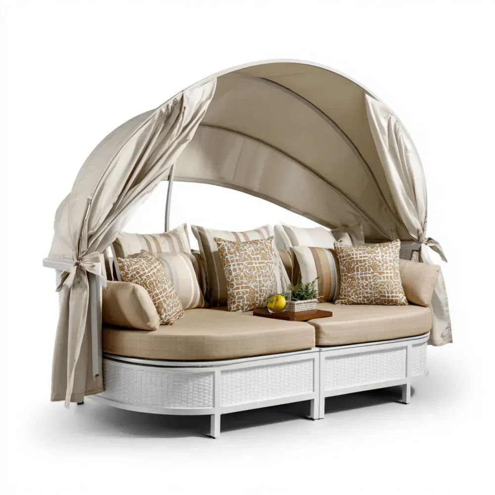 Gartenliege aus Aluminium und Rattan mit Beigefarbener Überdachung