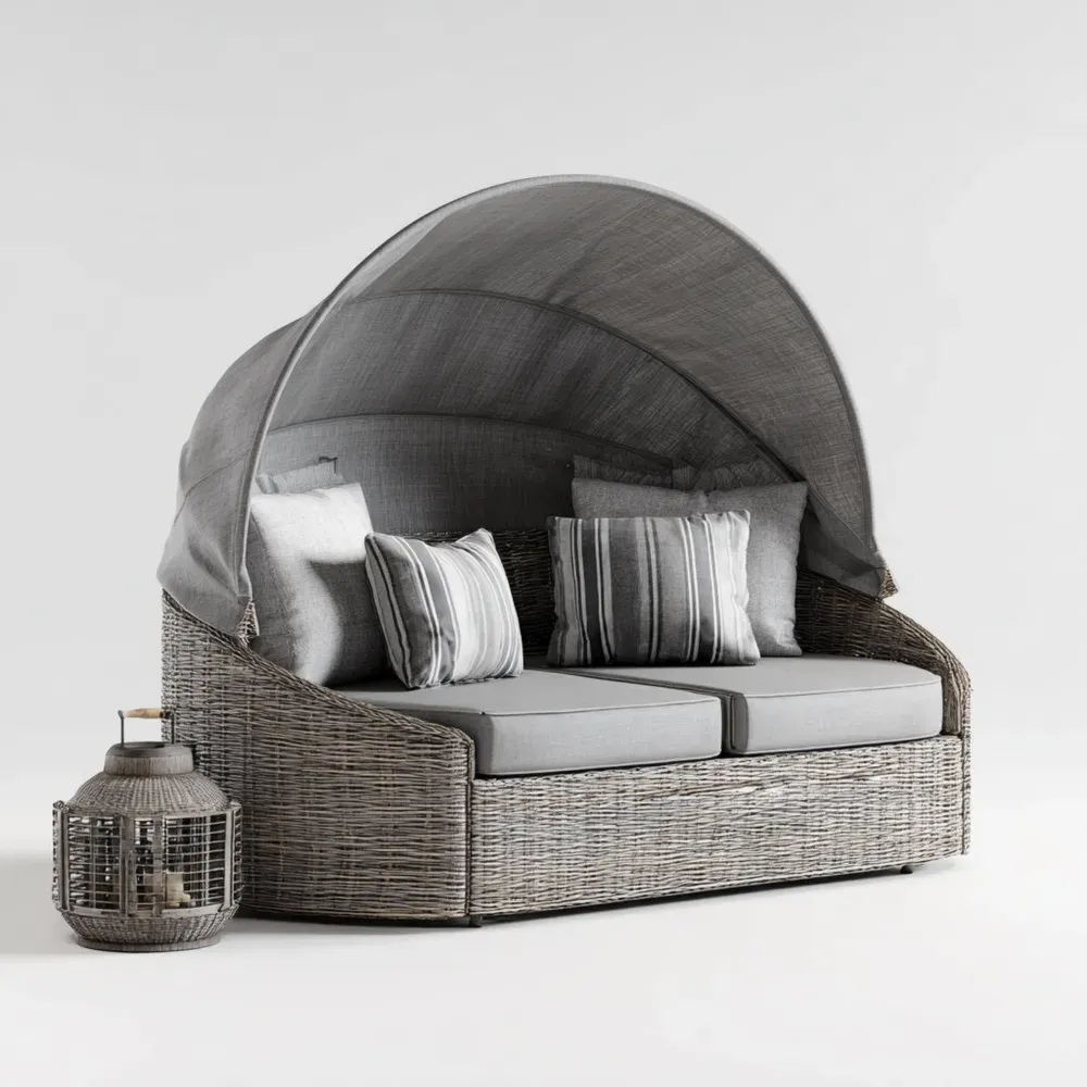 Outdoor Lounge Sofa Polyrattan mit Sonnendach Grau