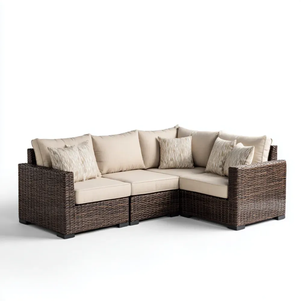 Ecksofa-Set aus Polyrattan mit Kissen Beige