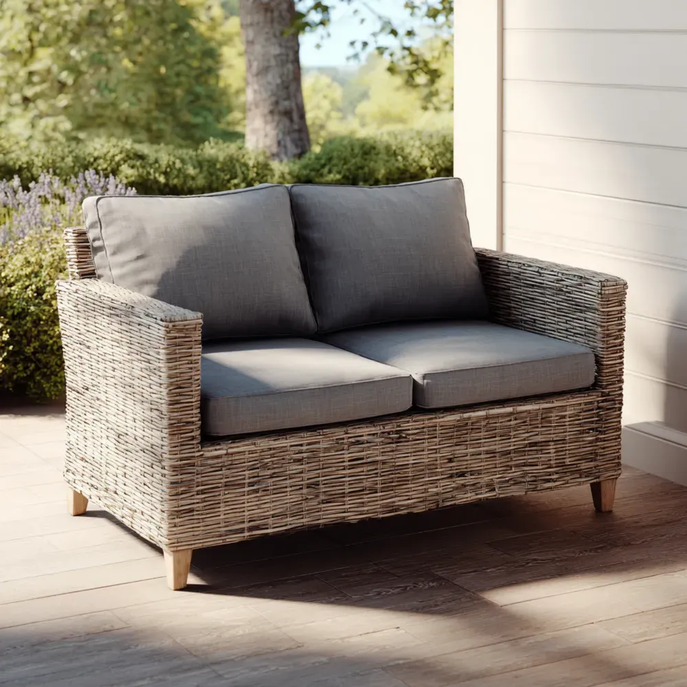Garten Zweisitzer Sofa Rattan Grau