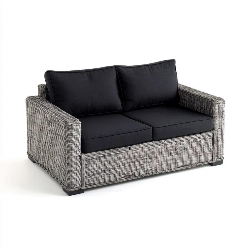 2-Sitzer Sofa Polyrattan Schwarz/Grau 150x85x70 cm