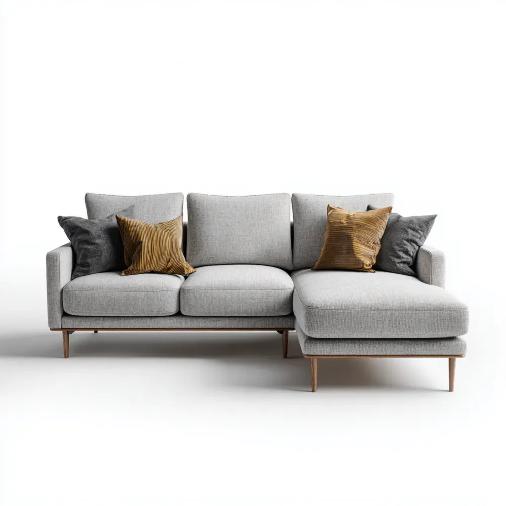 Ecksofa aus Leinen hellgrau mit Kissen