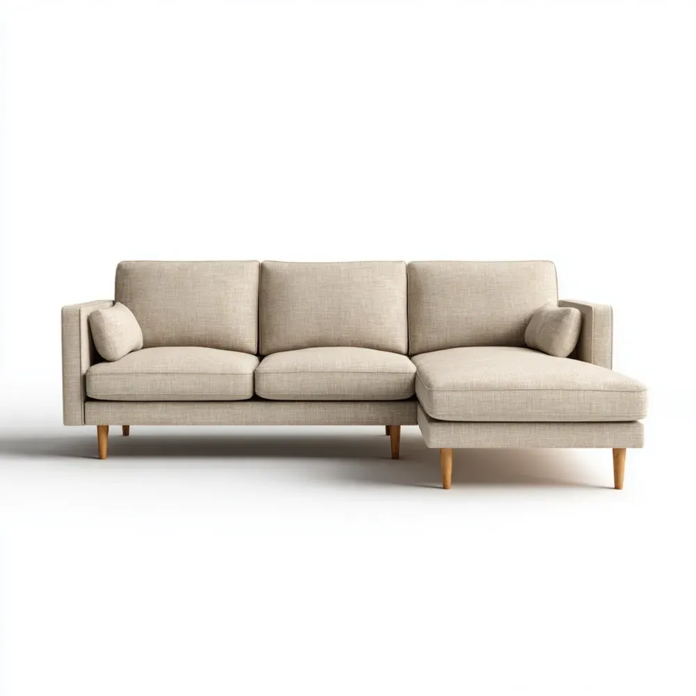 Ecksofa Leinen Hellbeige mit Holzfüßen