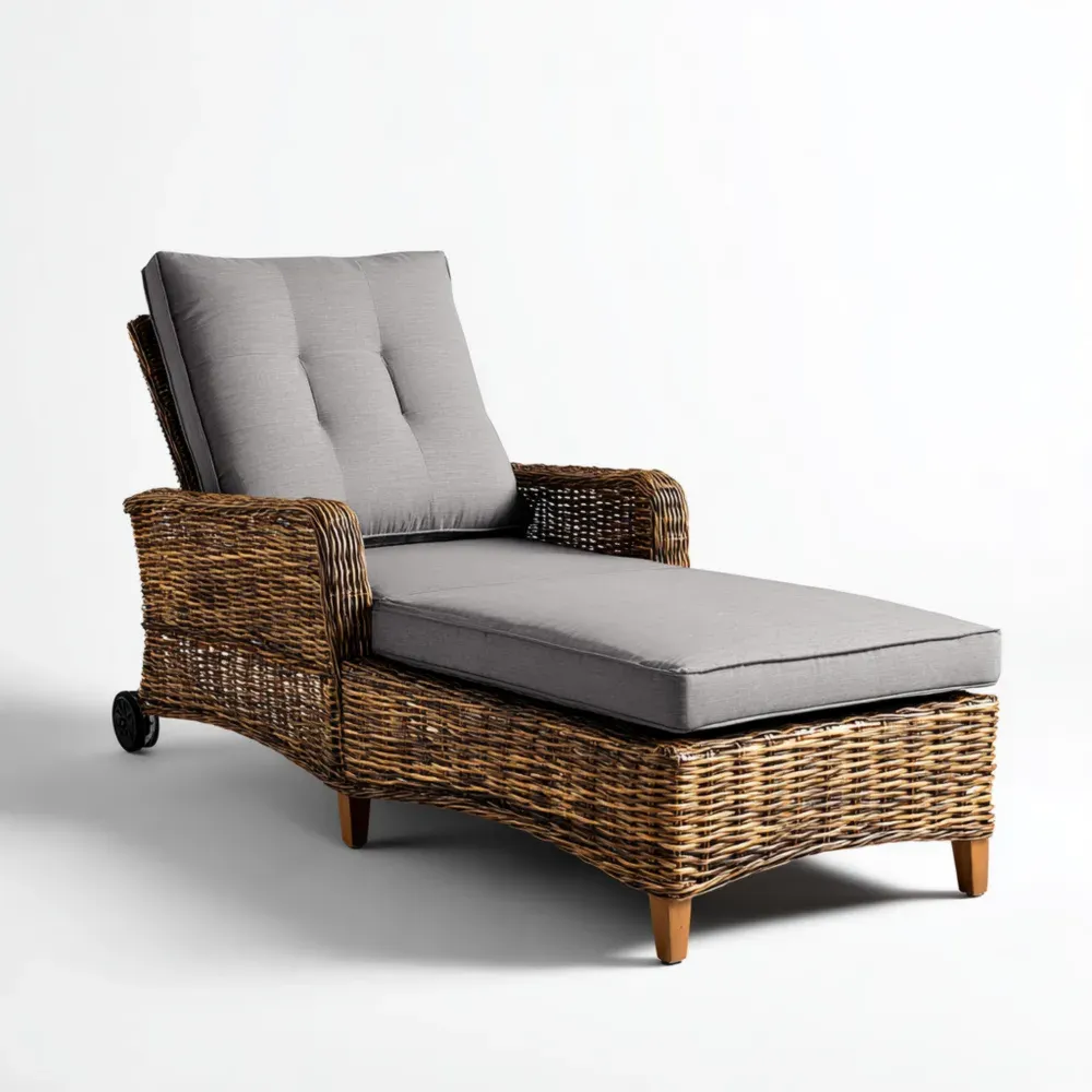 Gartenliege aus Rattan und Aluminium mit Baumwollbezug - Grau