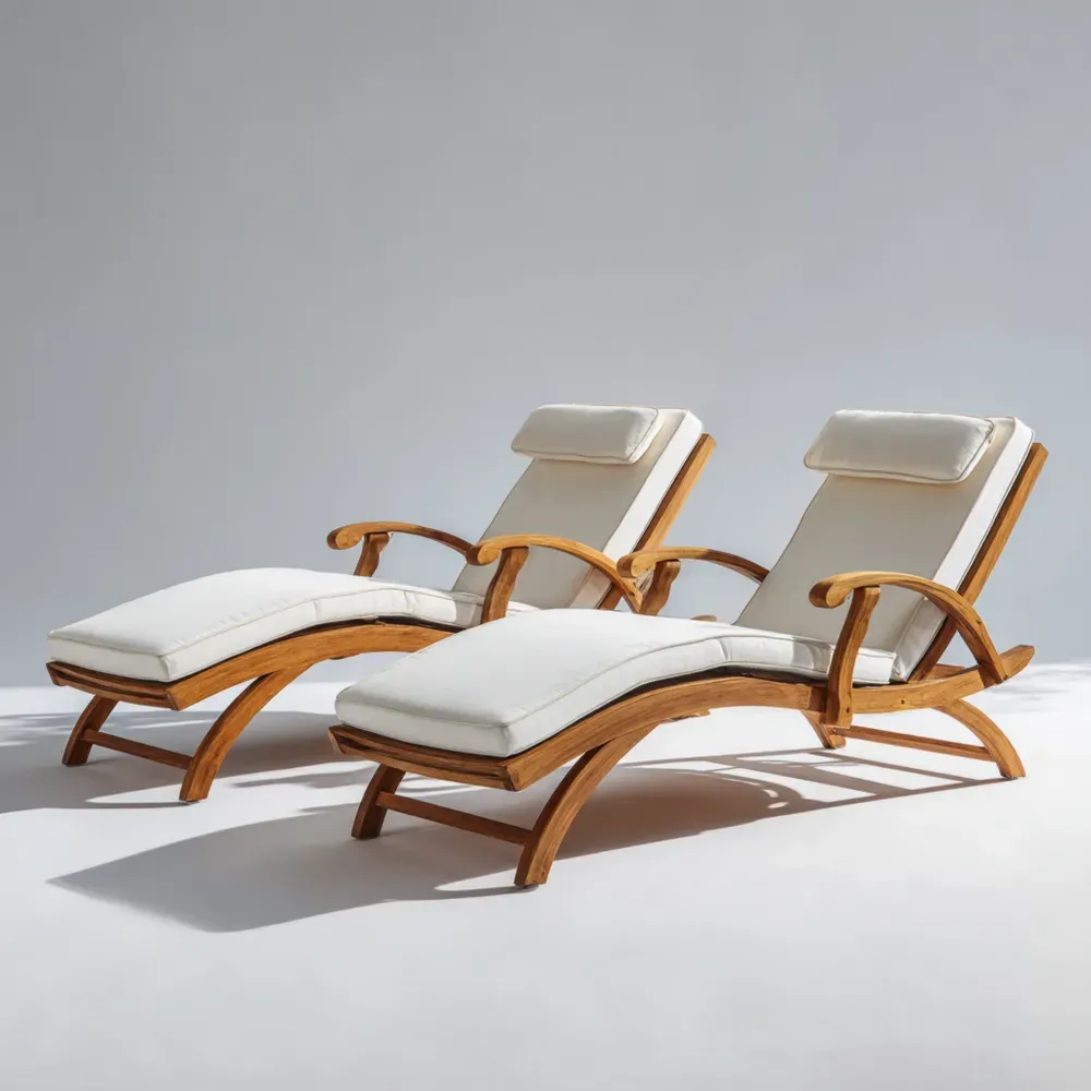 Liegestuhl Set Teakholzrahmen Cremefarben