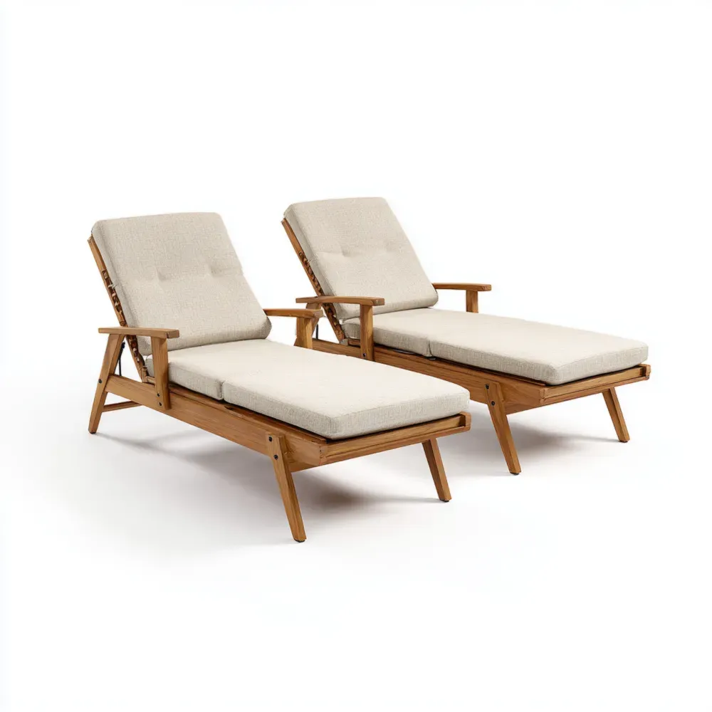 Set aus Holz Liegestuhl mit Polster Beige