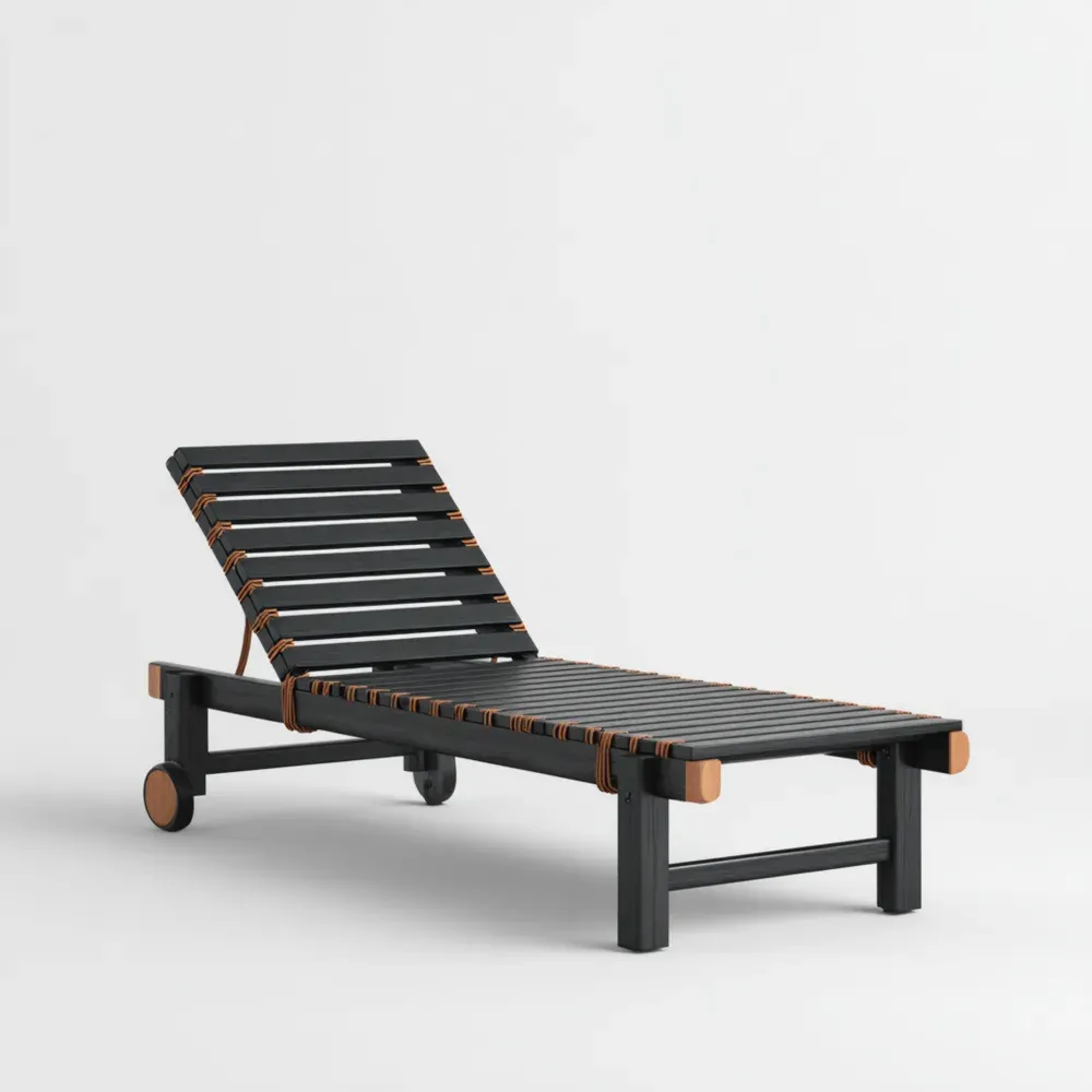 Gartenliege Holz-Sonnenliege Teak Verstellbar Schwarz