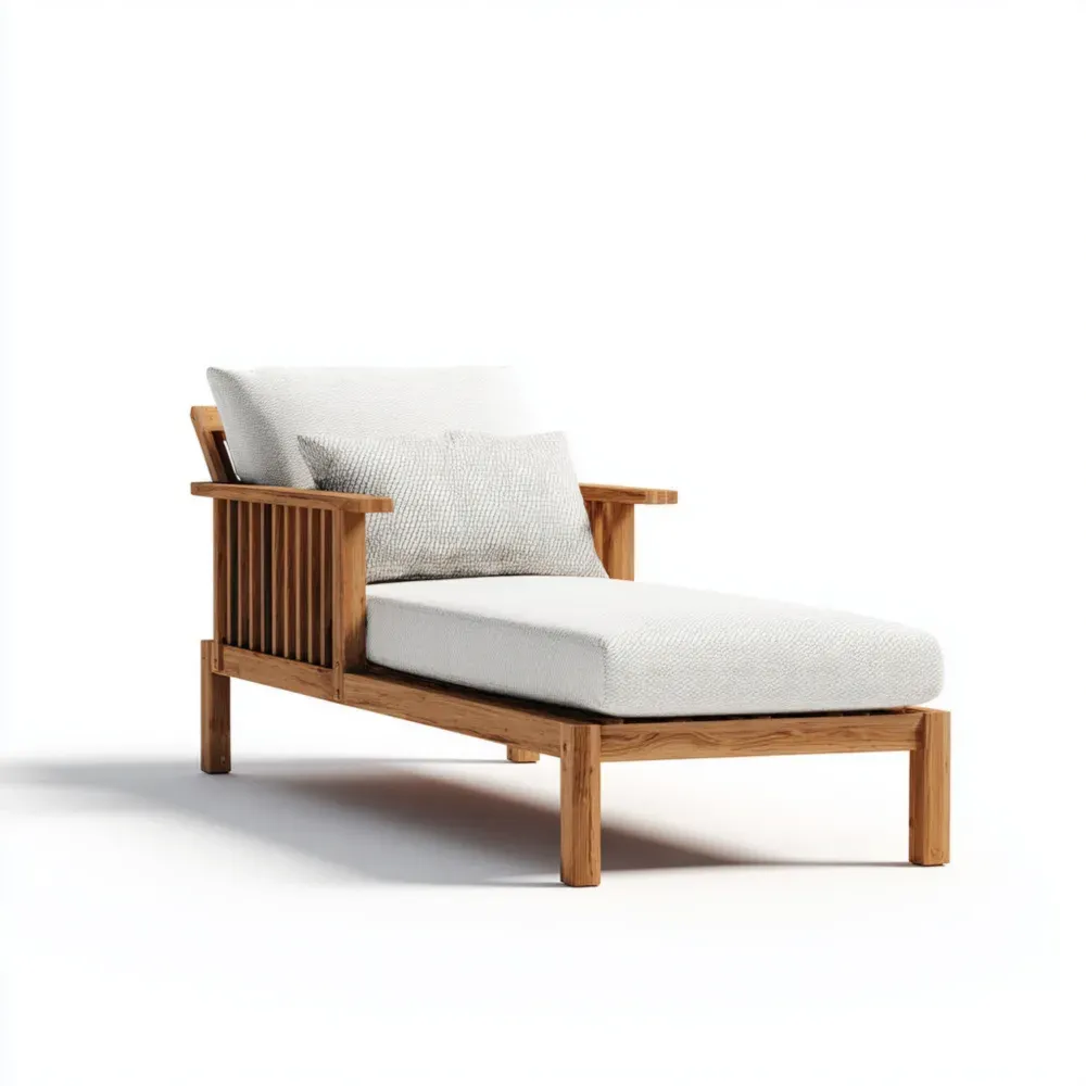 Holz Chaiselongue mit Polyesterbezug in Weiß