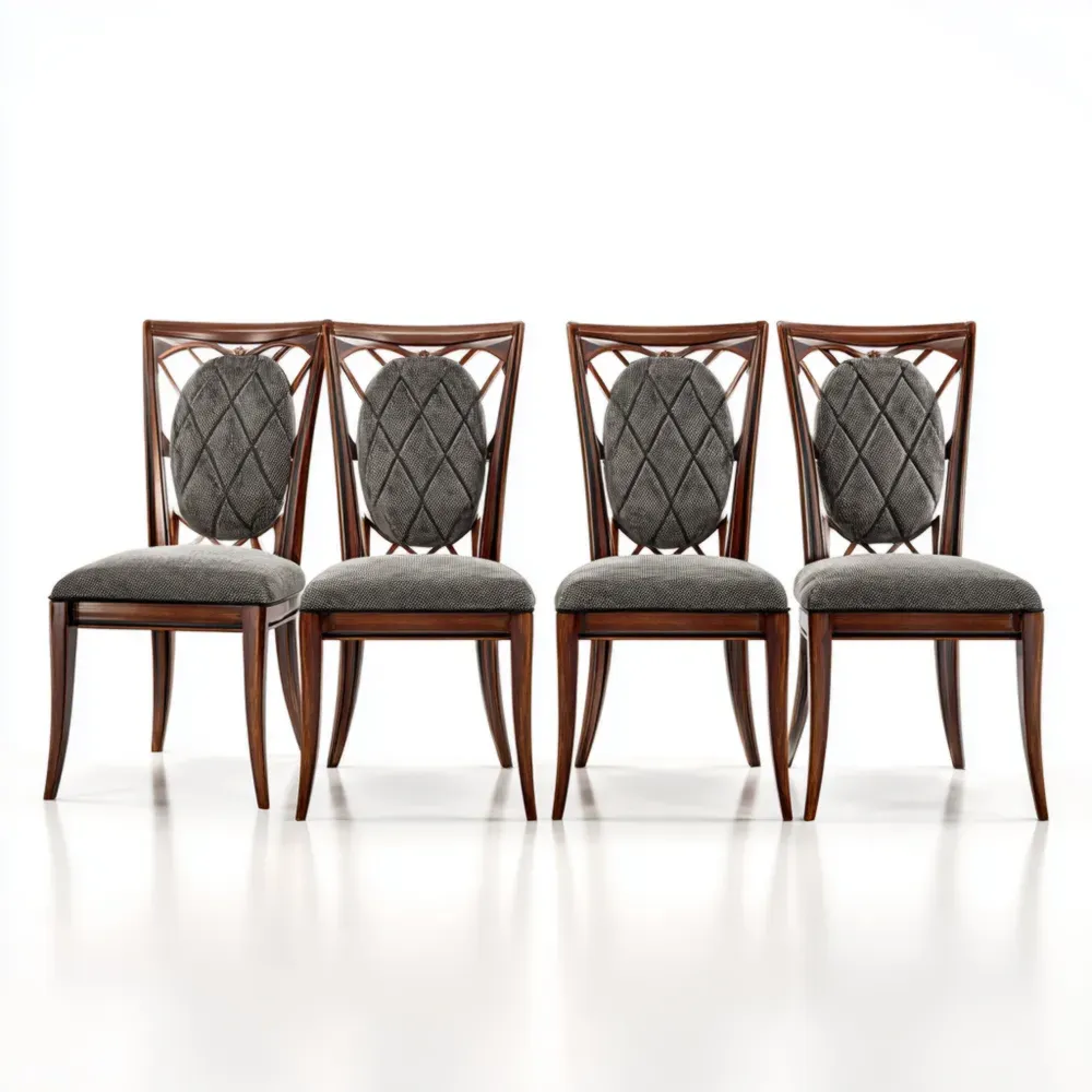 4er Set Holzstühle mit Stoffpolsterung in Dunkelgrau