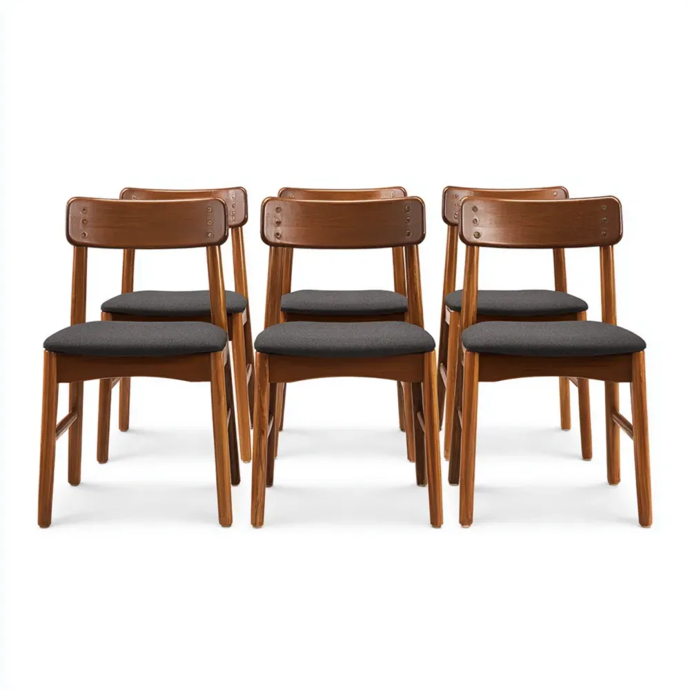 6er Set Esszimmerstühle aus Holz mit Stoffbezug – Dunkelgrau