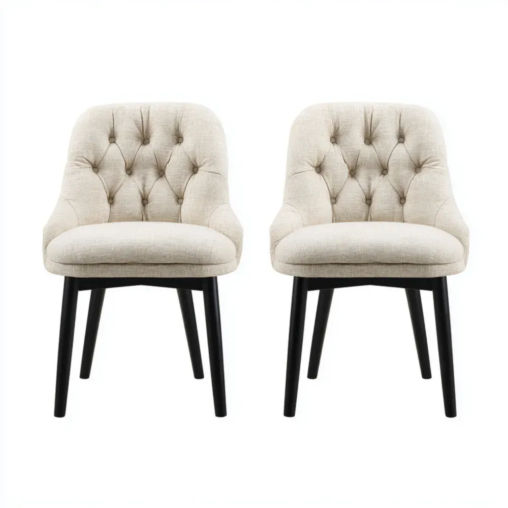 Set Esszimmerstühle Beige Stoff Holzbeine