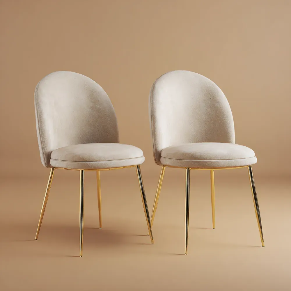 Esszimmerstühle Set Samt Beige Metall