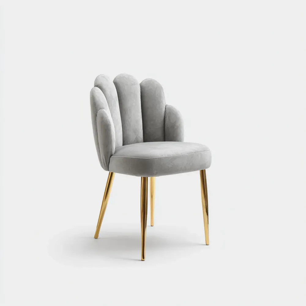 Esszimmerstuhl mit Samtpolsterung und Metallbeinen in Grau/Gold