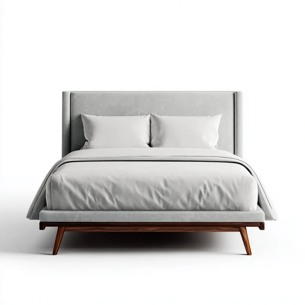 Bett mit Holzrahmen und Polyesterstoff 200x180x90 cm - Hellgrau