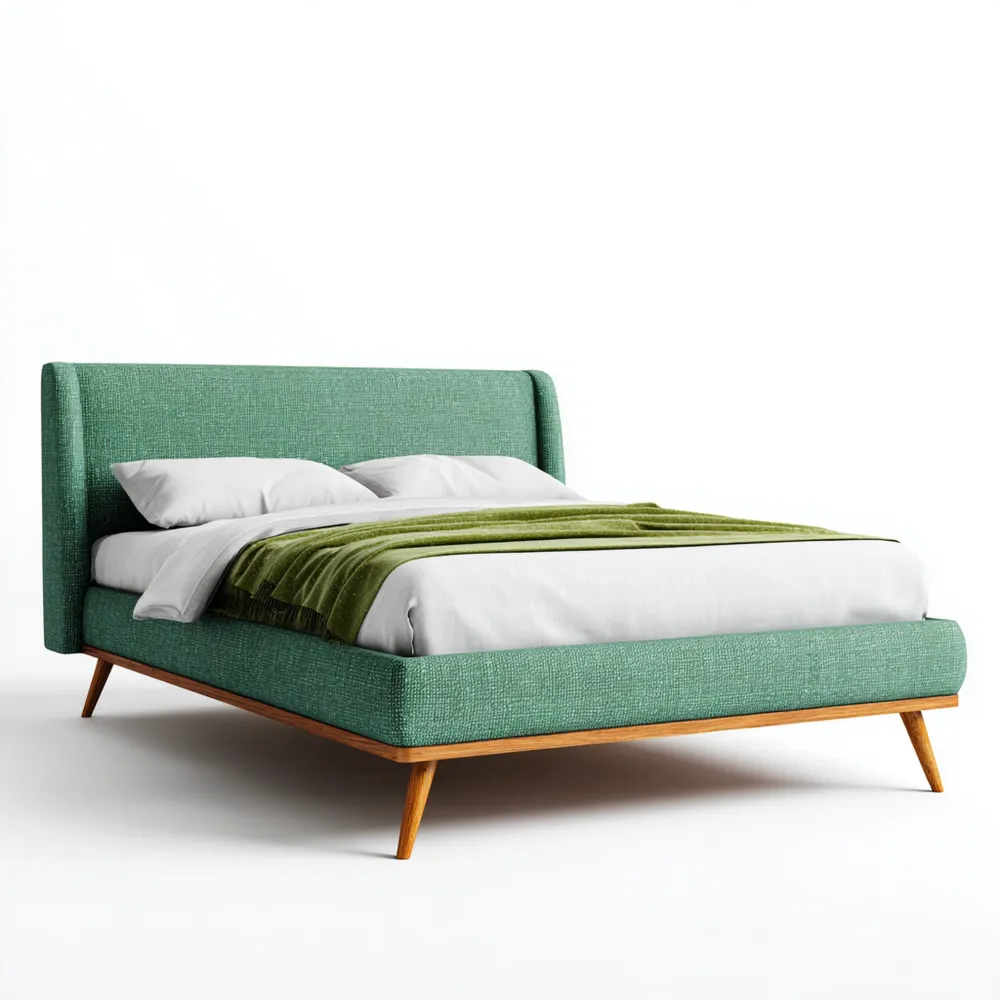 Doppelbett Stoff mit Kiefer Rahmen Mintgrün