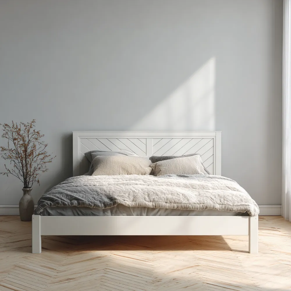 Holz Doppelbett mit Kopfteil 200x160 cm - Weiß