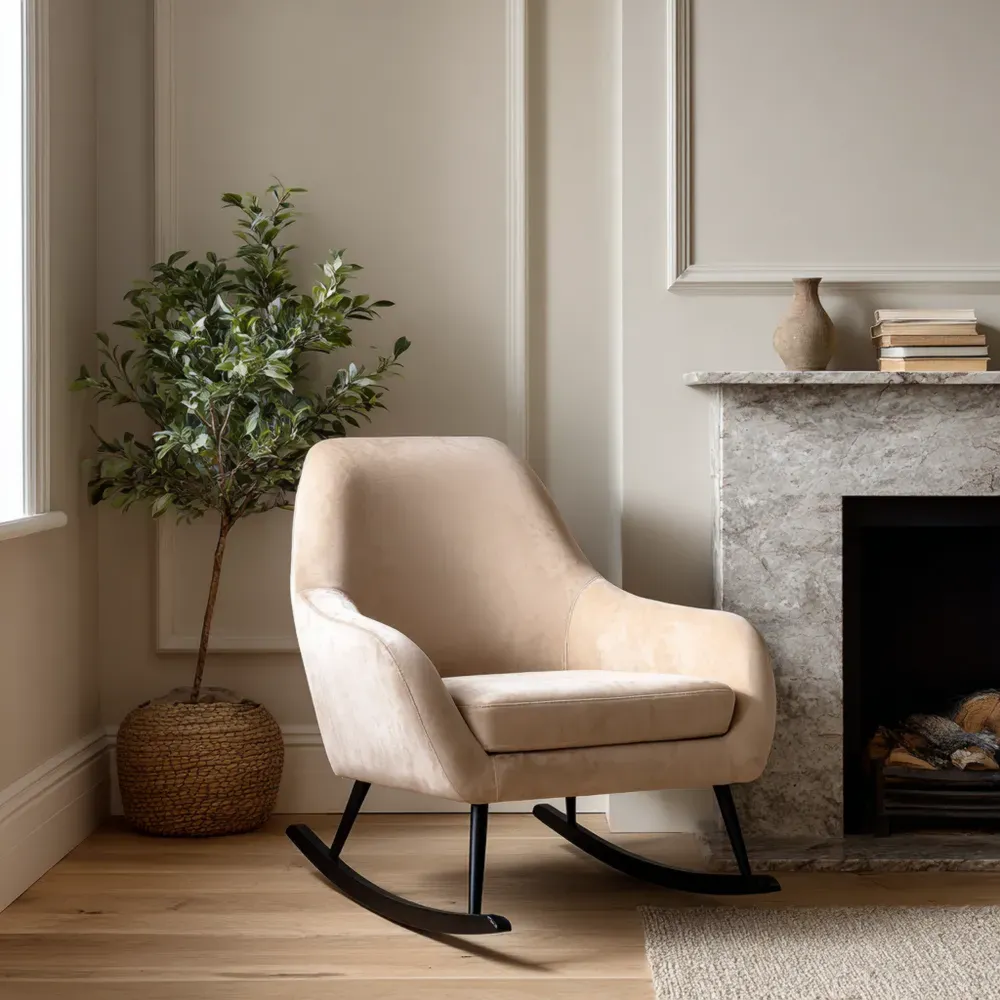 Schaukelstuhl Metallgestell Samtstoff Creme