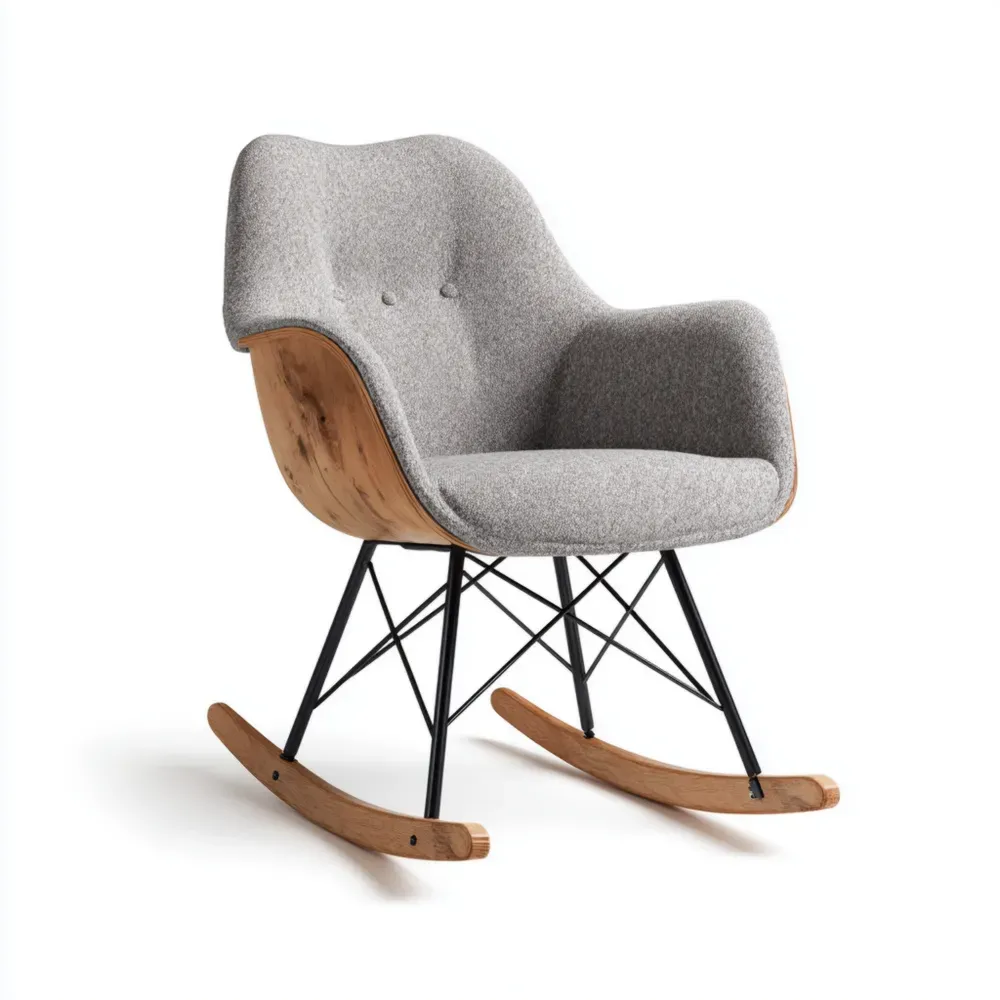 Schaukelstuhl aus Wollstoff und Holz - Grau und Natur