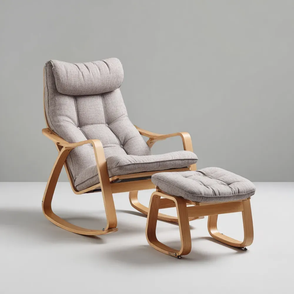 Schaukelstuhl Set Holzrahmen Stoffpolster Hellgrau