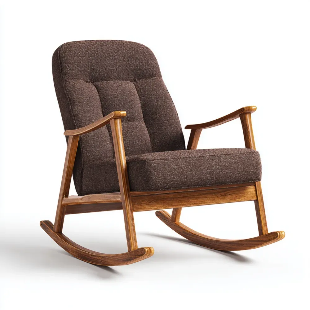 Schaukelstuhl Holzrahmen mit Stoffbezug, Braun