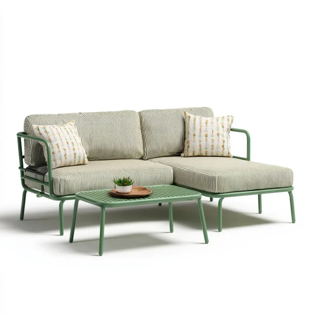 Gartenmöbel-Set aus Metall mit Streifenstoff, Grün