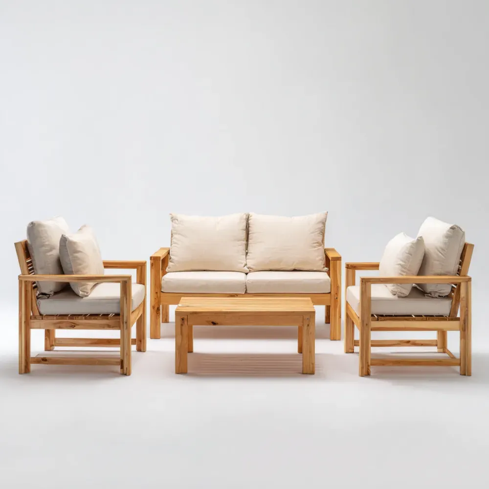 4-teiliges Gartenmöbel-Set Teakholz Beige