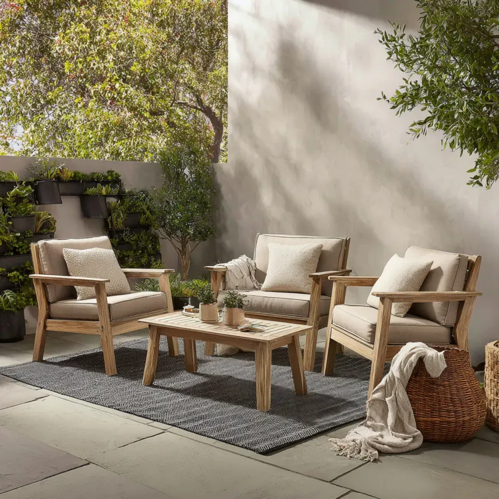 Gartenmöbel-Set Akazienholz Creme/Natur – Inkl. Sitzkissen