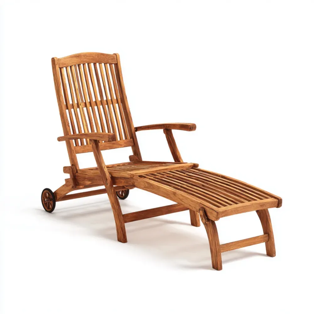 Liegestuhl Teakholz Klappbar mit Rädern – Braun – Outdoor