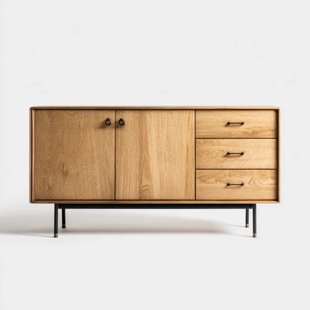 Sideboard aus Eichenholz mit Stahlgestell 120x40x75 cm - Natur