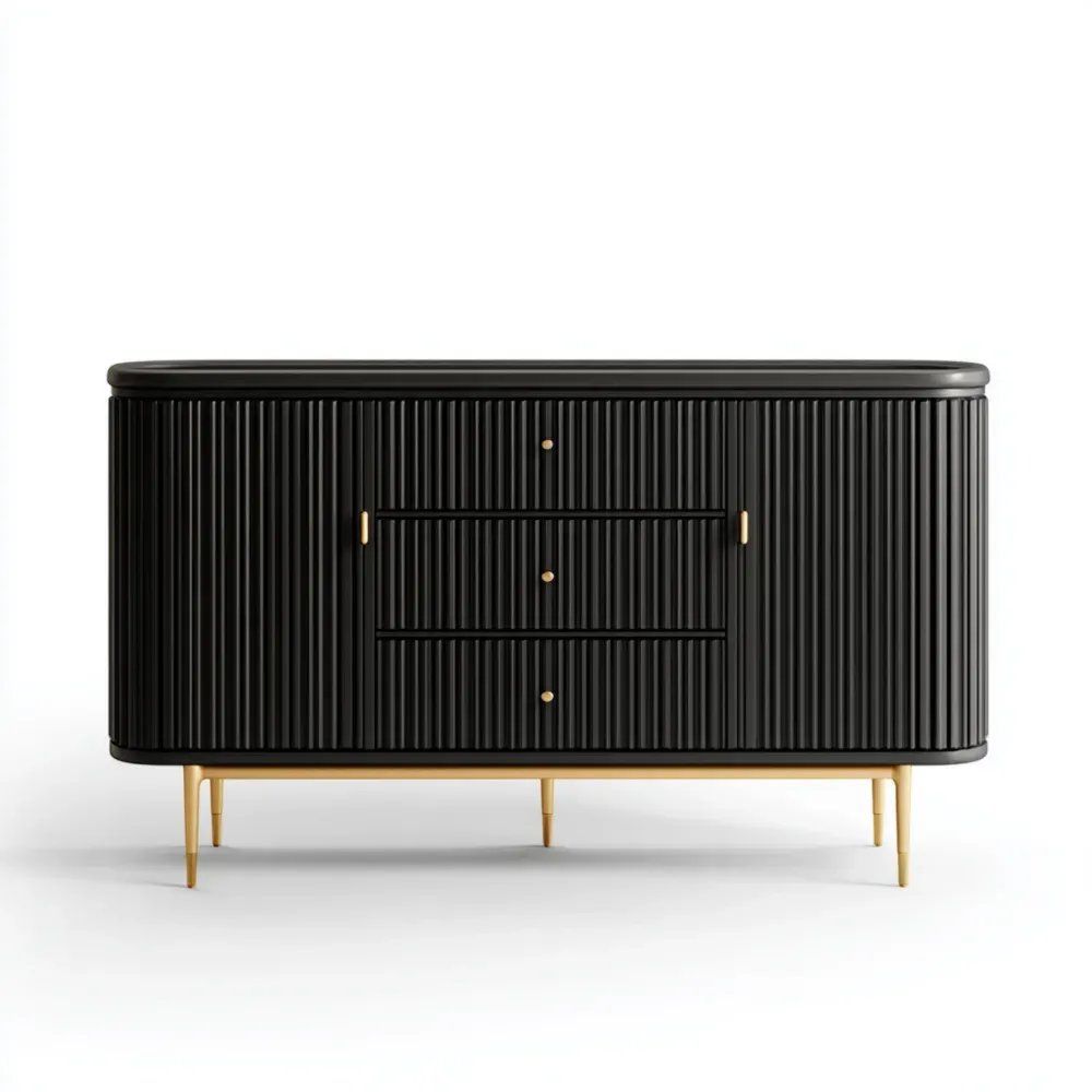 Schwarze MDF Kommode mit Metallbeinen