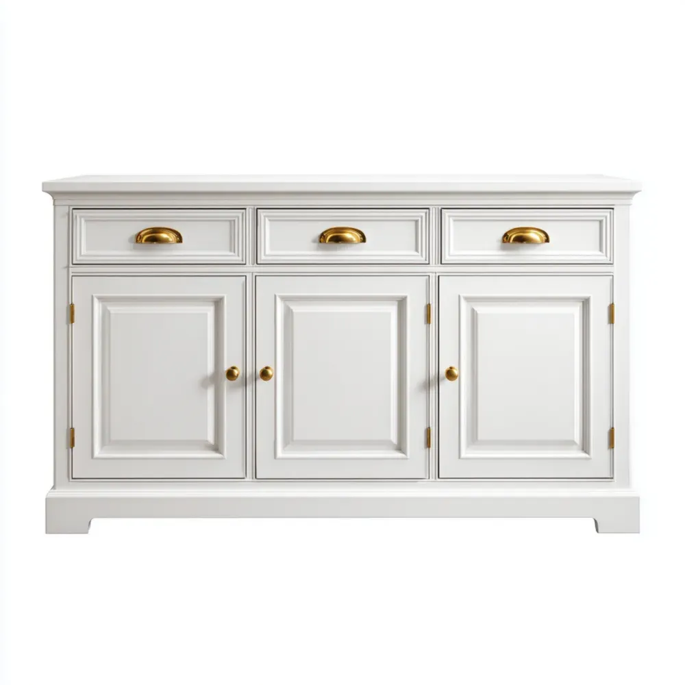 Sideboard Holz 150x85x40 cm Weiß mit Messinggriffen