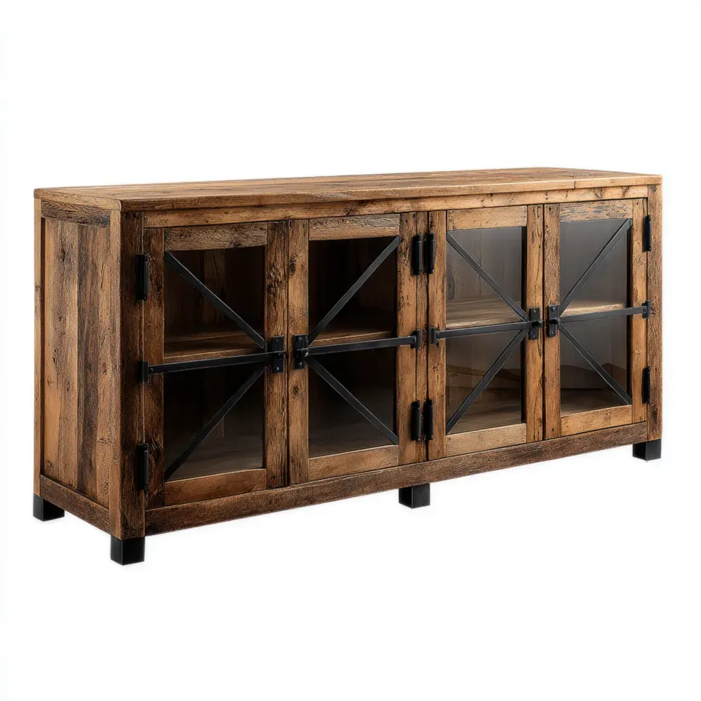 Sideboard aus Holz und Glas im Industriestil 160x40x80 cm - Natur
