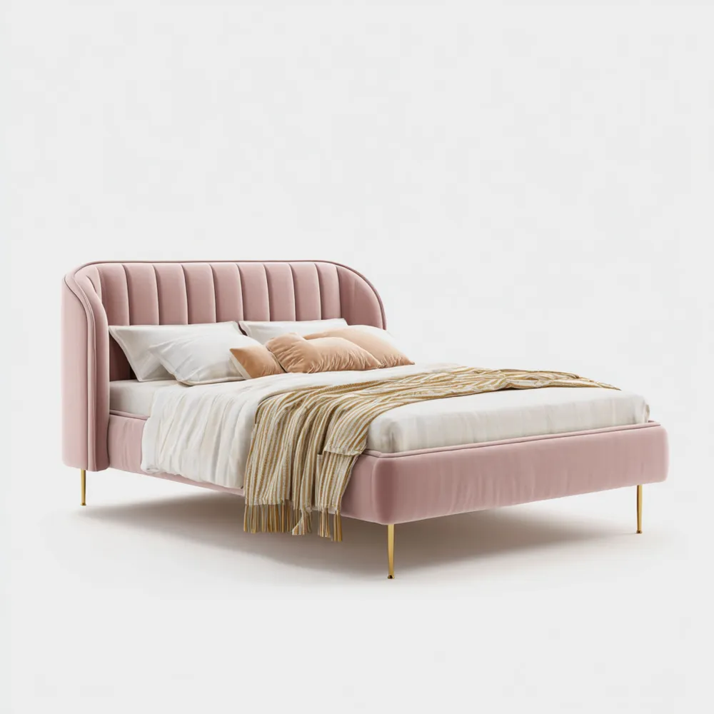 Polsterbett aus Samt 180x200 cm Rosa mit Metallbeinen