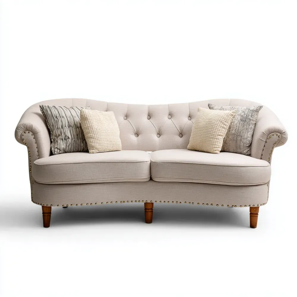 Dreisitzer-Sofa Stoff 200x85x90 cm - Beige - Chesterfield Stil