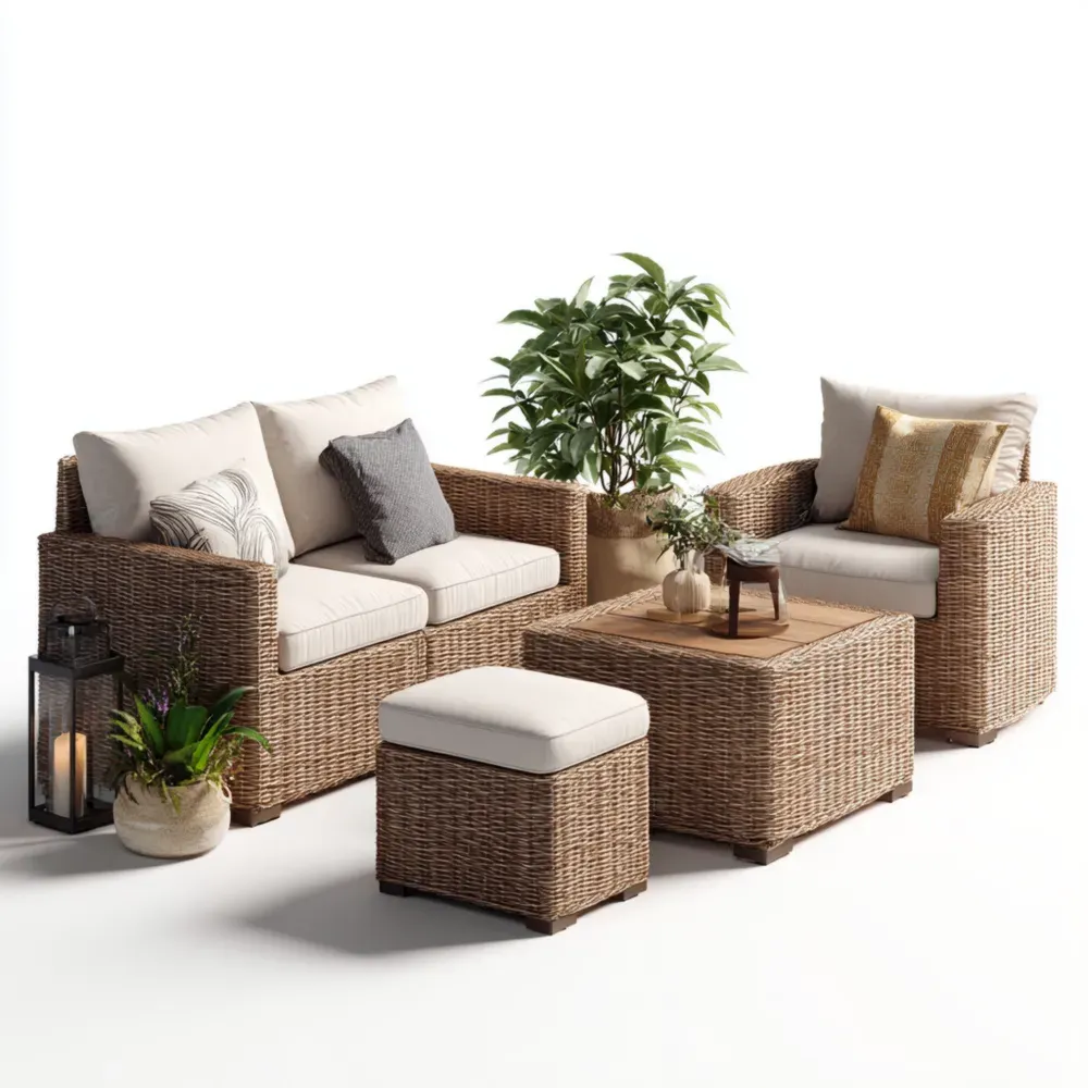 Gartenmöbelset Rattan 3-teilig Beige