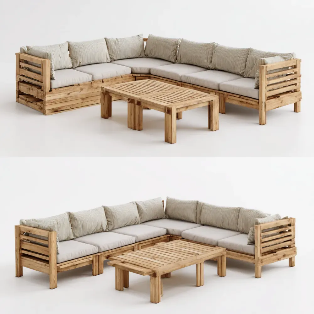 Gartensofa-Set Holz mit Beigen Polyesterkissen