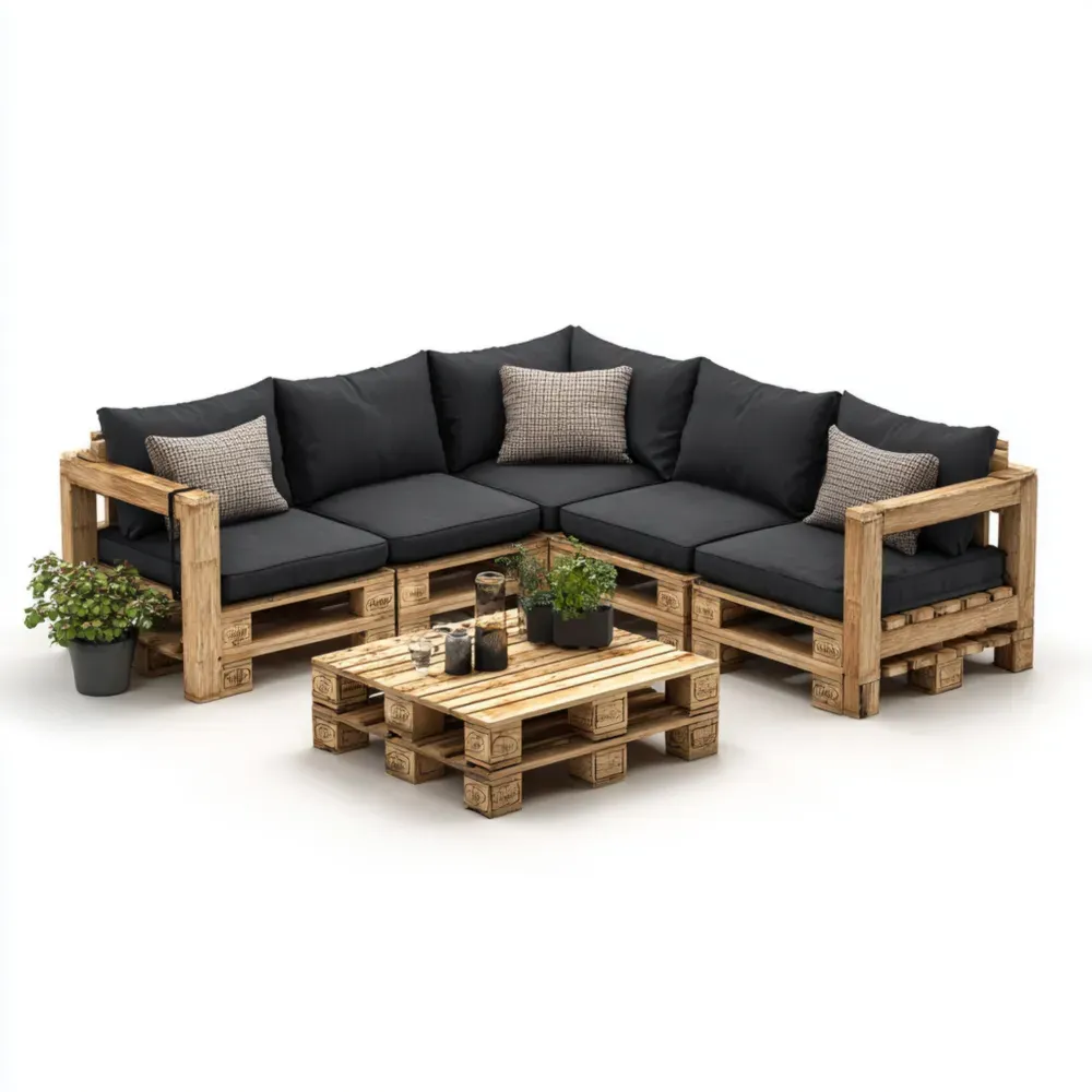 Palettensofa Eckgarnitur Holz 250x200x36 cm - Schwarz - Modernes Design