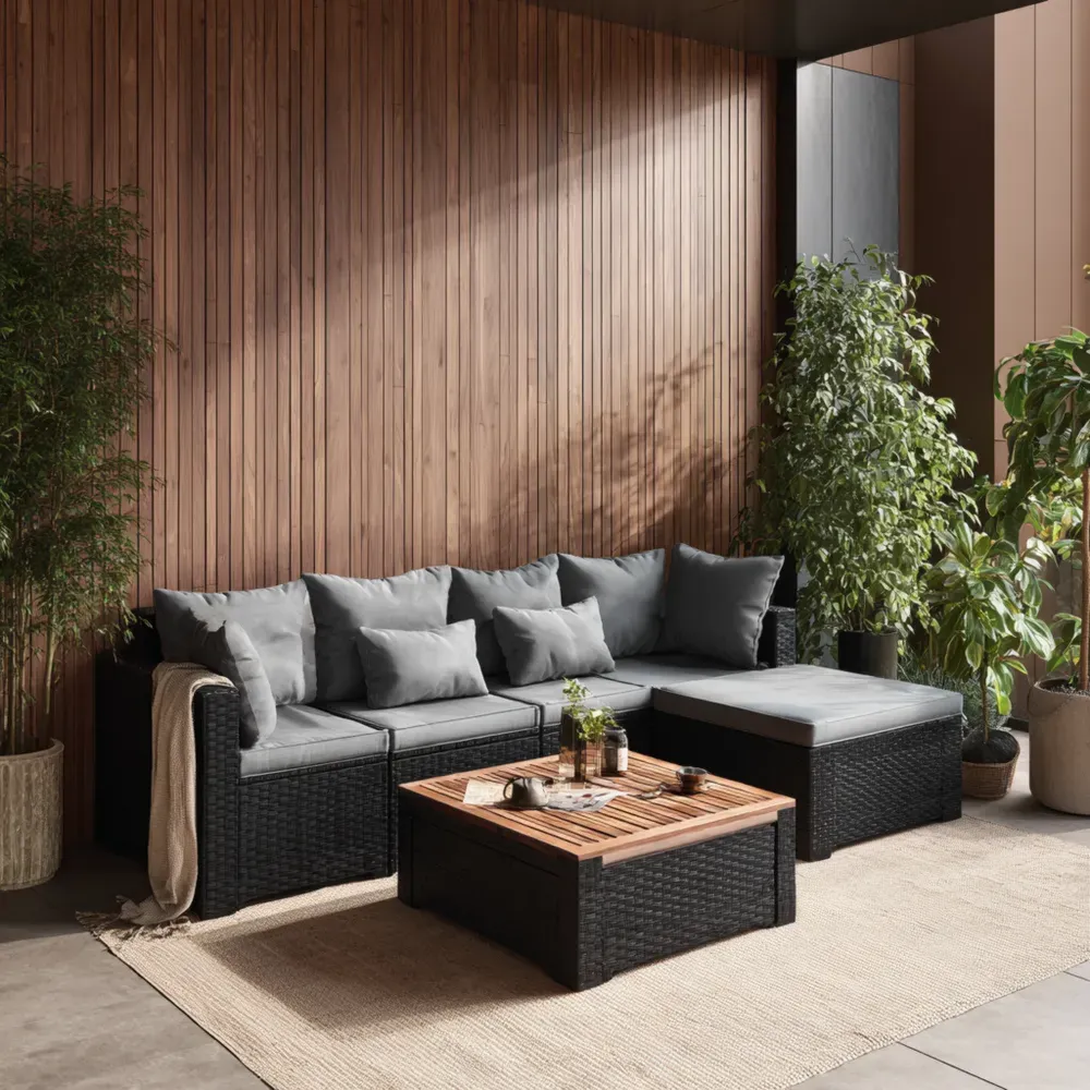 Gartensofa-Set Rattan PE-Rattan Anthrazit