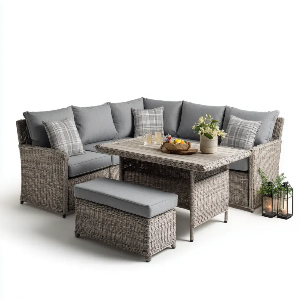 Garten-Ecksofa Set Rattan Grau